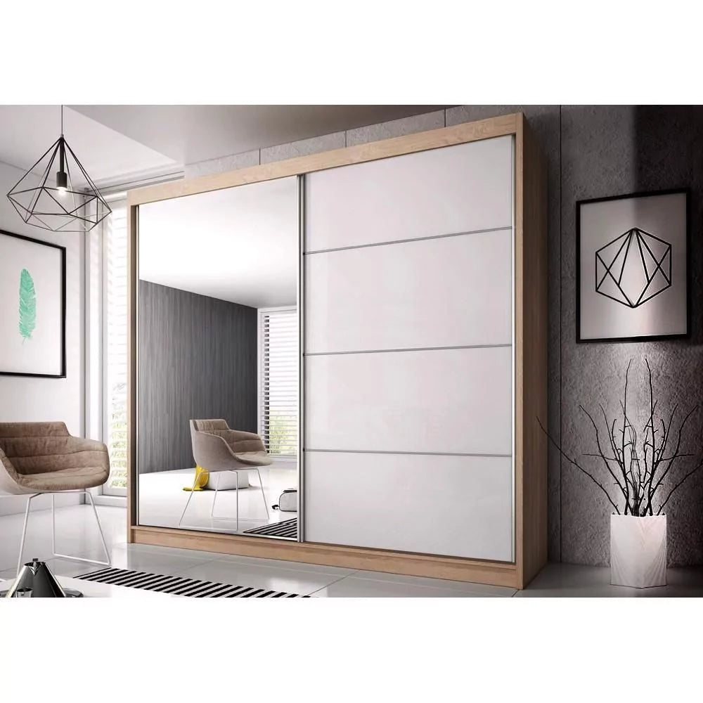 Malta-35 Sliding Mirror Door Wardrobe 183cm - Oak Sonoma