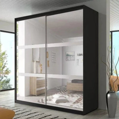 Malta-10 Sliding Mirror Door Wardrobe 183cm - Black Matt