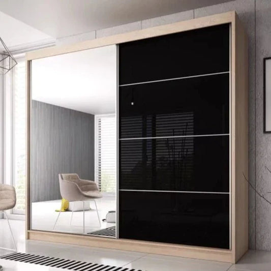 Malta-31 Sliding Mirror Door Wardrobe 233cm - Oak Sonoma