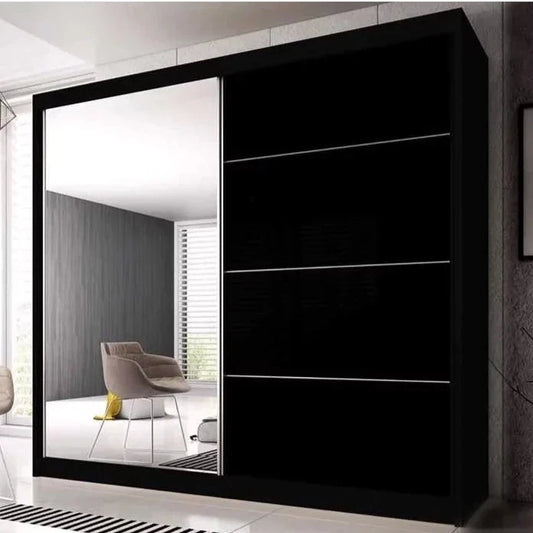 Malta-31 Sliding Mirror Door Wardrobe 183cm - Black Matt