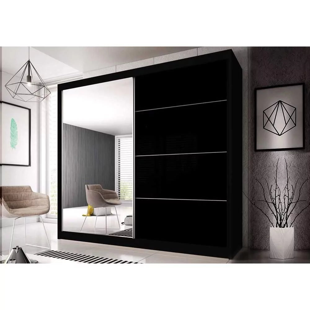 Malta-31 Sliding Mirror Door Wardrobe 233cm - Black Matt