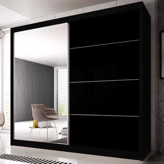 Malta-31 Sliding Mirror Door Wardrobe 233cm - Black Matt