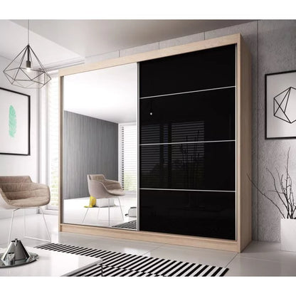 Malta-31 Sliding Mirror Door Wardrobe 203cm - Oak Sanoma