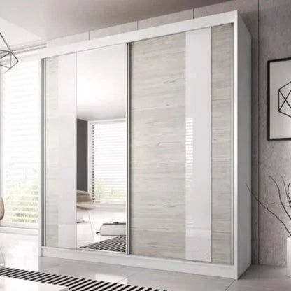 Mable-XII 2-Door Sliding Wardrobe - Kathult Oak and White