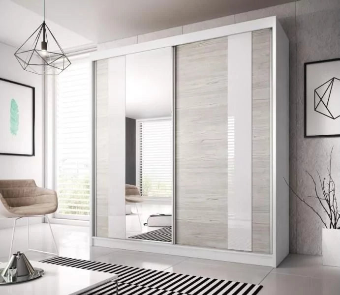 Malta-32 Sliding Mirror Door Wardrobe 233cm - White Matt