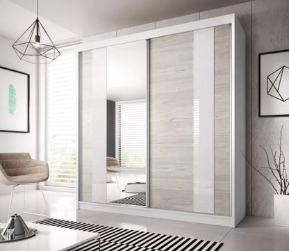 Malta-32 Sliding Mirror Door Wardrobe 183cm - White Matt