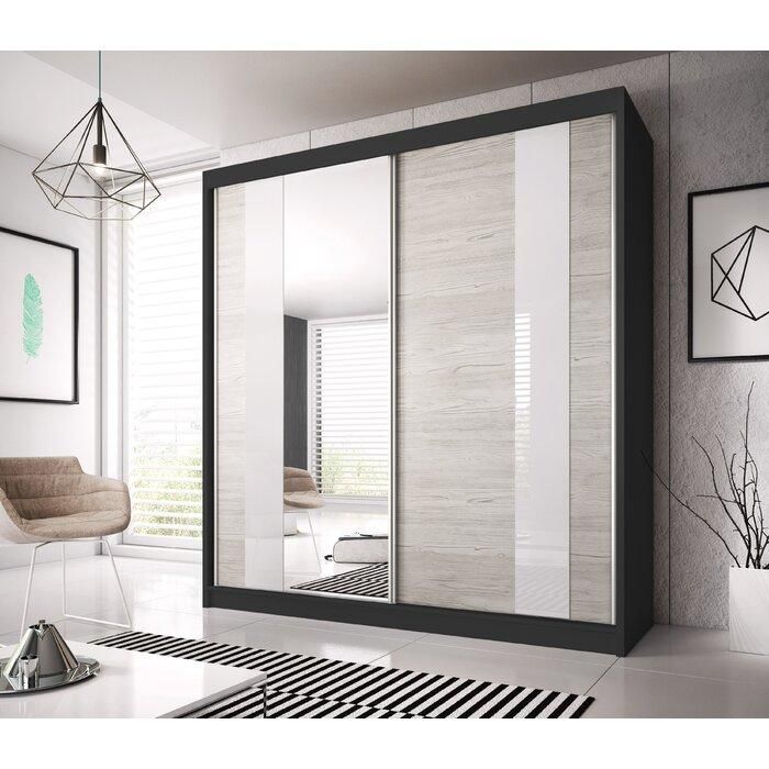 Malta-32 Sliding Mirror Door Wardrobe 203cm - Black Matt