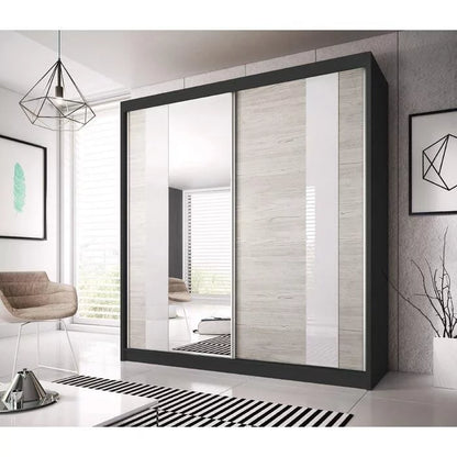 Malta-32 Sliding Mirror Door Wardrobe 233cm - Black Matt