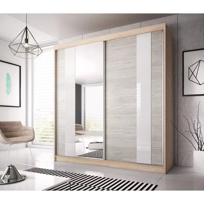 Malta-32 Sliding Mirror Door Wardrobe 183cm - Oak Sanoma