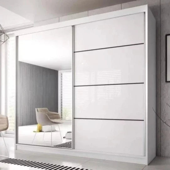 Malta-35 Sliding Mirror Door Wardrobe 183cm - White Matt