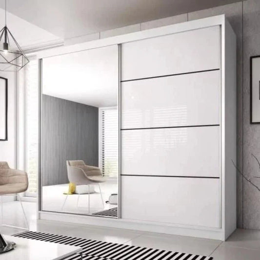 Malta-35 Sliding Mirror Door Wardrobe 233cm - White