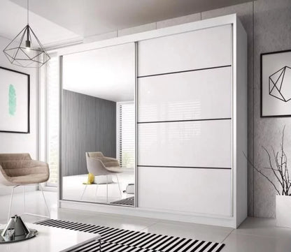 Malta-35 Sliding Mirror Door Wardrobe 183cm - White Matt