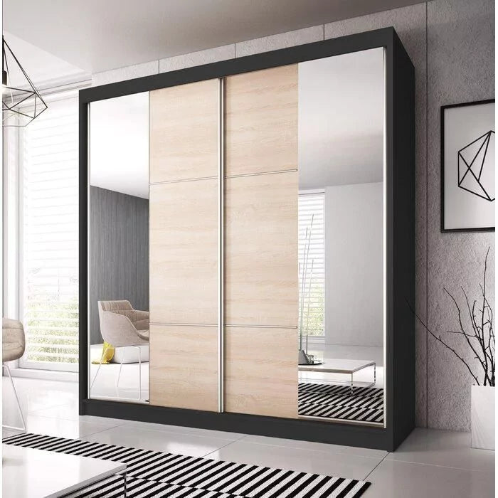 Malta-36 Sliding Mirror Door Wardrobe 183cm - Black Matt