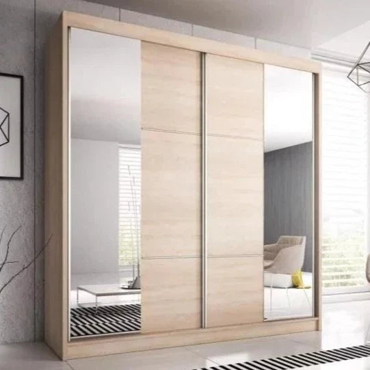 Malta-36 Sliding Mirror Door Wardrobe 183cm - Oak Sanoma