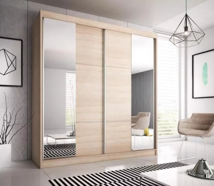 Malta-36 Sliding Mirror Door Wardrobe 233cm - Oak Sanoma