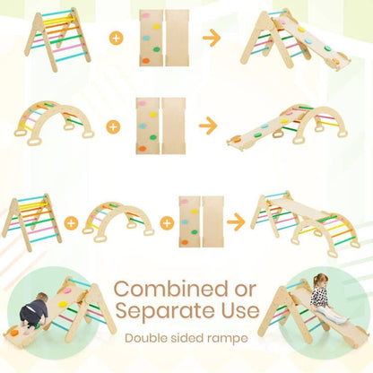 Multi-Functional Montessori Triangle Climbing Toy-Safe Wooden Playset for Toddlers 1+