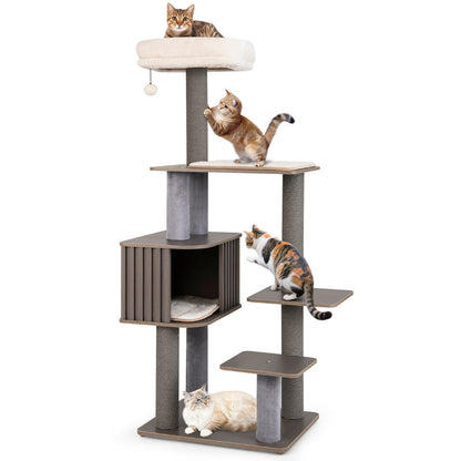 Multi-level Cat Tree for Indoor Cat with Cushion Top Perch-Grey