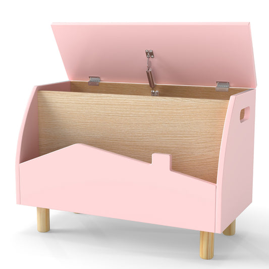 Multifunctional Kids Toy Box with Safety Hinge for Playroom-Pink