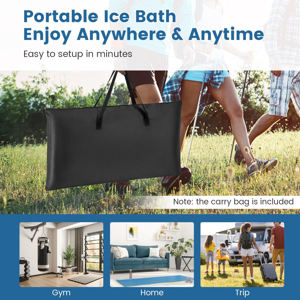 Multiple Layered Foldable Freestanding Bath Tub with Carry Bag-Black