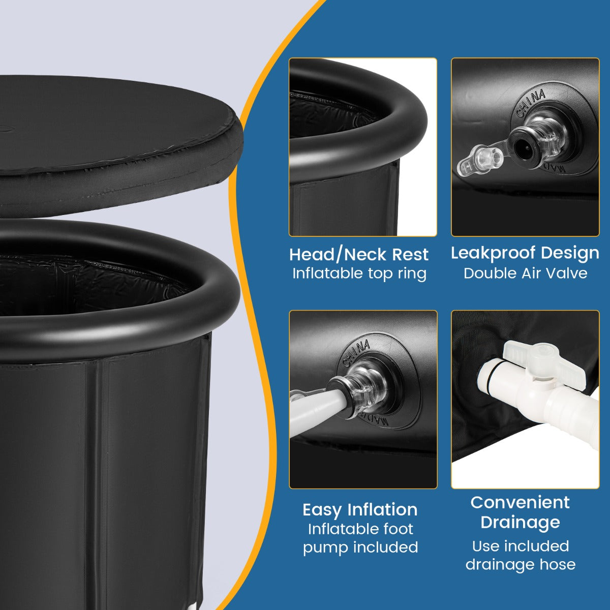 Multiple Layered Foldable Freestanding Bath Tub with Carry Bag-Black