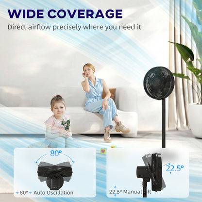 HOMCOM 40 cm Standing Fan, Cooling Floor Fan with 80 degrees Oscillating, Adjustable Tilt and Height, 4 Speed, Remote Control, Black