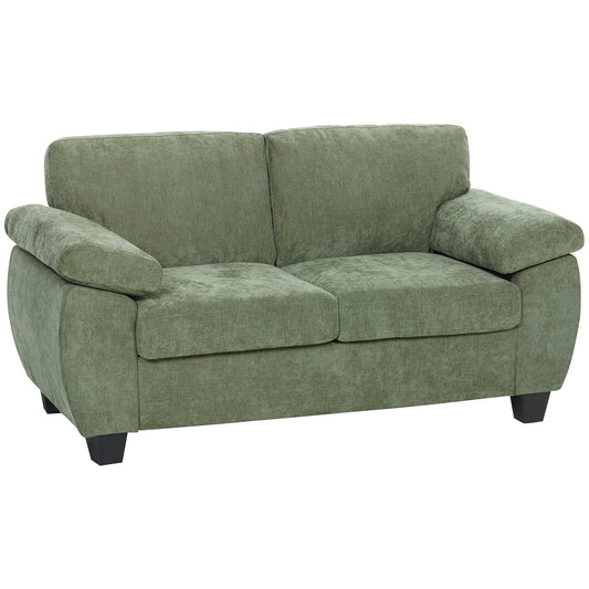 HOMCOM 2 Seater Sofa, 156cm Chenille Loveseat Sofa, Dark Green