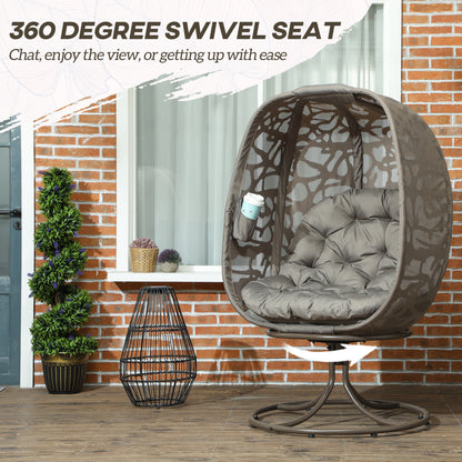 Outsunny Obrotowy fotel Egg z poduszkami, składane siedzisko koszowe i metalowa rama, fotel wypoczynkowy do wewnątrz i na zewnątrz na balkon, przy basenie, na patio i do salonu, piaskowobrązowy