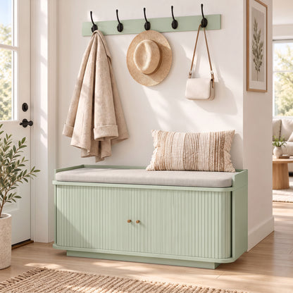 HOMCOM Hallway Storage Unit, Hallway Furniture Set with Shoe Storage Cabinet and 5 Hooks Coat Rack, Light Green
