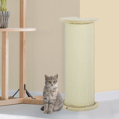 PawHut 85cm wysoki drapak dla kota, z liną sizalową, miękki plusz, antypoślizgowy - beżowy