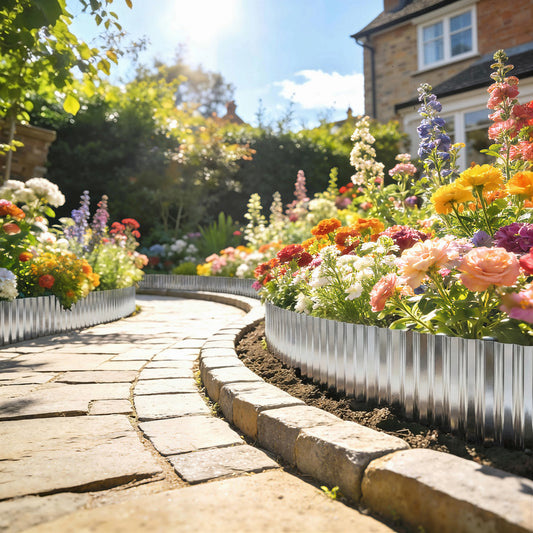 Outsunny Metal Garden Edging Border, 8 in x 21.3 ft Corrugated Heavy Duty Galvanised Steel Lawn Edging, Silver Tone