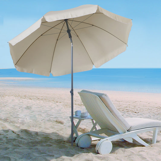 Outsunny 2,2 m Parasol plażowy, przenośny parasol z funkcją pochylania, osłona przeciwsłoneczna na zewnątrz z 8 żebrami do ogrodu, basenu i patio, kremowo-biały