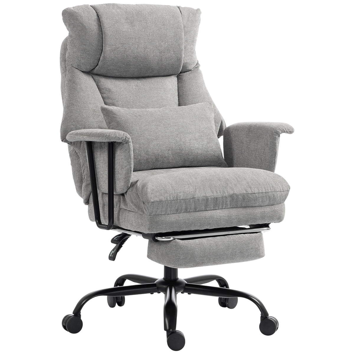 HOMCOM Office Chair, 180kg Heavy Duty Linen Computer Desk Chair with Lumbar Support, Wide Seat, Spring Cushion, Grey