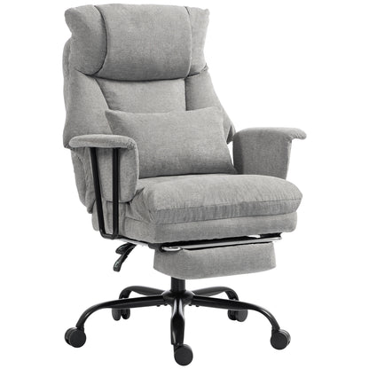 HOMCOM Office Chair, 180kg Heavy Duty Linen Computer Desk Chair with Lumbar Support, Wide Seat, Spring Cushion, Grey