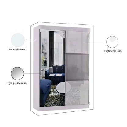 Manhattan White High Gloss Sliding Door Wardrobe - 120cm,150cm and 200cm