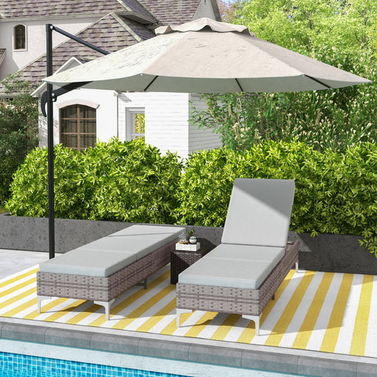 Outsunny Outdoor PE Rattan Leżak Zestaw 2, Wielopozycyjny Regulowany Pojedynczy Leżak Leżak z Wyjmowaną i Pralną Poduszką, Na Patio, Do Ogrodu, Jasnoszary
