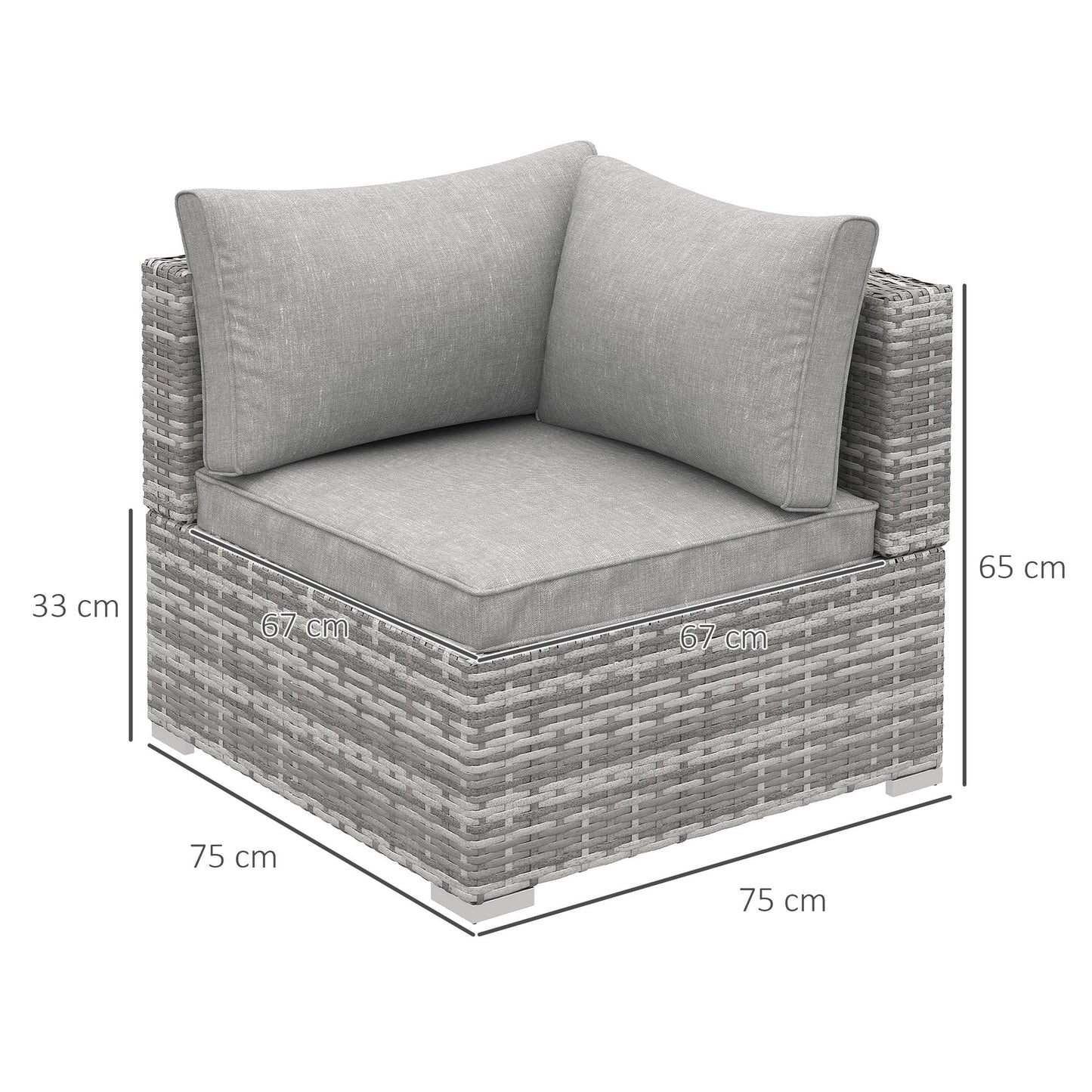 Outsunny Outdoor PE Rattan Corner Sofa, Garden Wicker Furniture Single Sofa Chair w/ Cushions, Light Grey