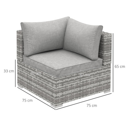 Outsunny Outdoor PE Rattan Corner Sofa, Garden Wicker Furniture Single Sofa Chair w/ Cushions, Light Grey