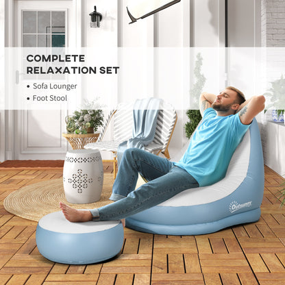 Outsunny Inflatable Tub Chair and Footstool - Blue/White