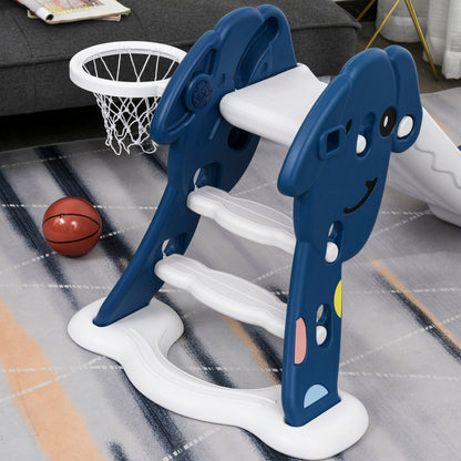 HOMCOM Kids Slide with Basketball Hoop Toddler Climber Freestanding Slider Playset Playground Slipping Slide Indoor Outdoor Exercise Toy Activity Center for 18-48 Months Blue