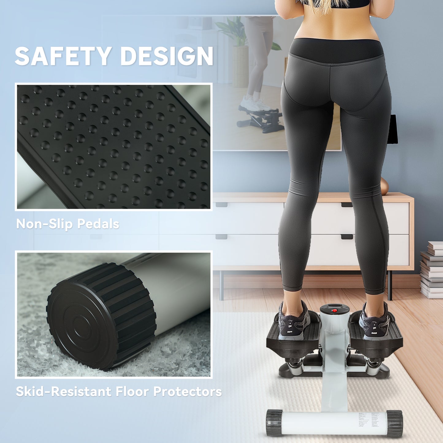 SPORTNOW Mini Stepper, Kompaktowy Stepper do ćwiczeń w domu z monitorem LCD i pedałami antypoślizgowymi, Biały