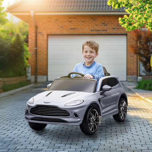 AIYAPLAY Aston Martin DBX Elektryczny samochód dla dzieci na licencji, zasilany akumulatorem, 12 V, z oświetleniem i klaksonem, szary