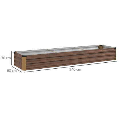 Outsunny 60 x 240cm Galvanised Steel Planter, with Open Bottom, Brown