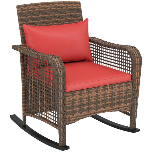 Fotel bujany Outsunny Rattan - czerwony