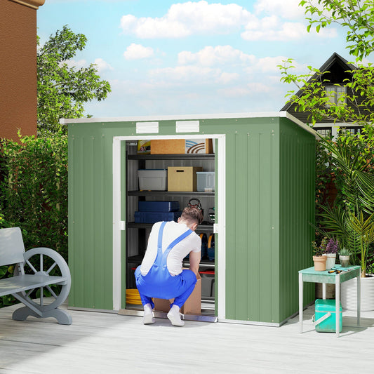 Outsunny 7 x 4ft Galvanised Steel Garden Shed, with Foundation Kit - Green