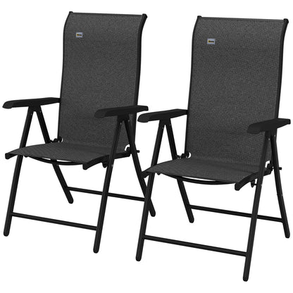 Outsunny Set of Two Folding Garden Chairs, with Seven-Position Adjustable Backs - Grey