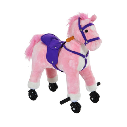 Rocking Horse With Rolling Wheels and Sound - Pink