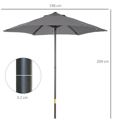 Outsunny 2m Garden Parasol Umbrella, Outdoor Sun Shade with 6 Sturdy Ribs for Balcony, Bench, Garden, Dark Grey