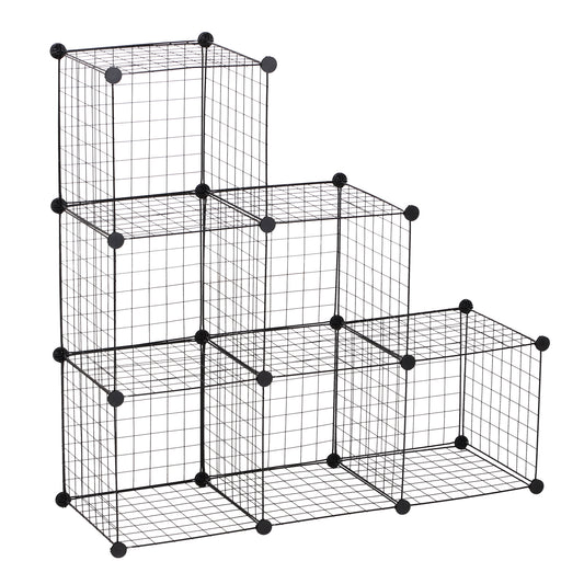 HOMCOM DIY 6 Cube Metal Wire Rack خزانة تخزين متشابكة لغرفة المعيشة منظم رفوف العرض باللون الأسود