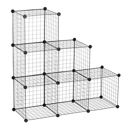 HOMCOM DIY 6 Cube Metal Wire Rack خزانة تخزين متشابكة لغرفة المعيشة منظم رفوف العرض باللون الأسود