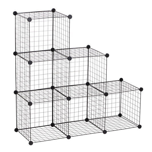HOMCOM DIY 6 Cube Metal Wire Rack خزانة تخزين متشابكة لغرفة المعيشة منظم رفوف العرض باللون الأسود